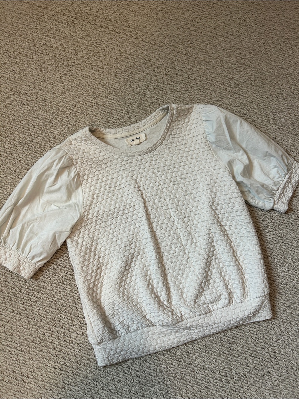 Textured Puff-Sleeve Short Sleeve Top - White
